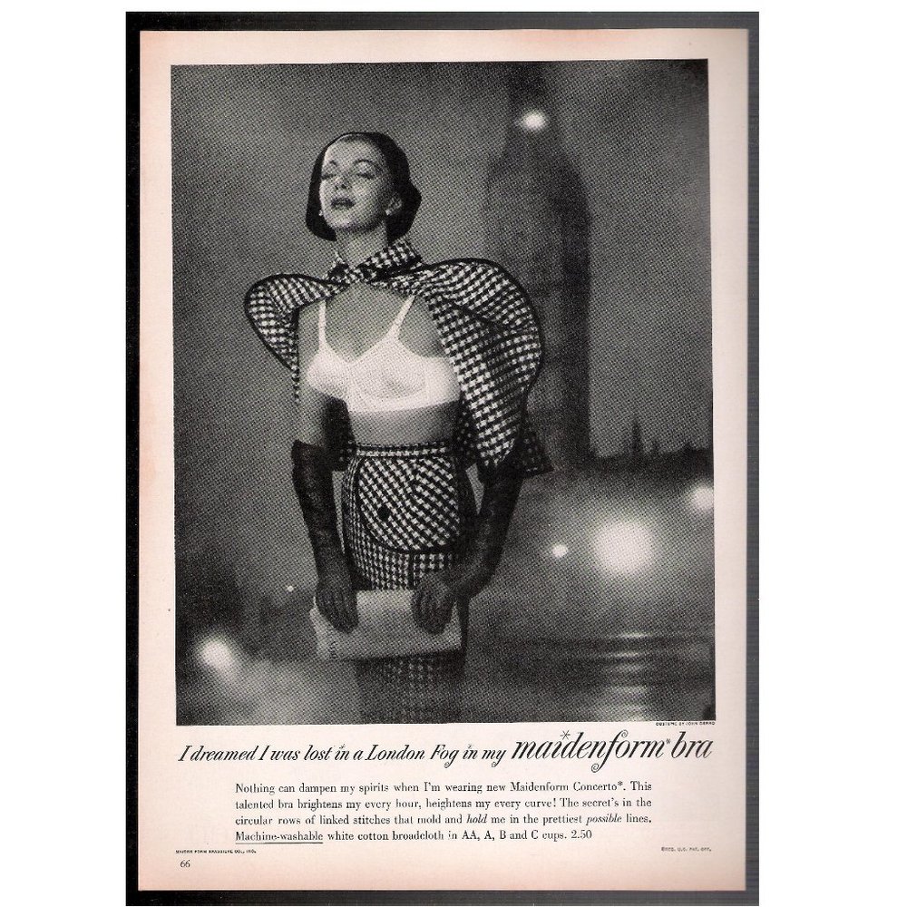 1957 Maidenform Bra Print Ad I DREAMED London Fog